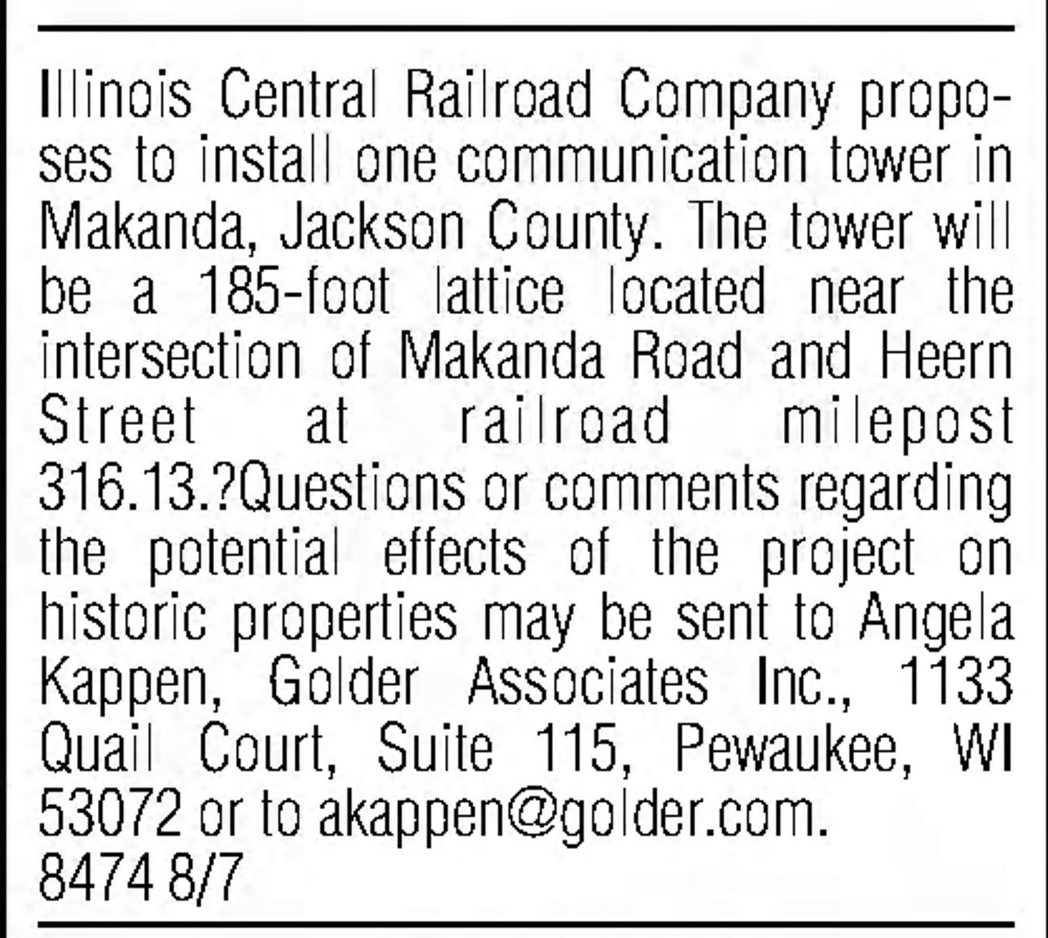 Railroad legal notice